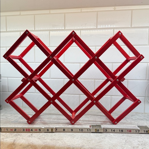 Folding Red wooden wine rack. Holiday wine storage decor. Like New! - Picture 5 of 6